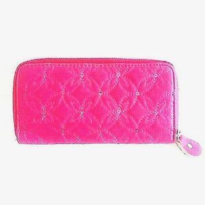 Womens NWOT No Label Hot Pink Sequence Quilted Wallet